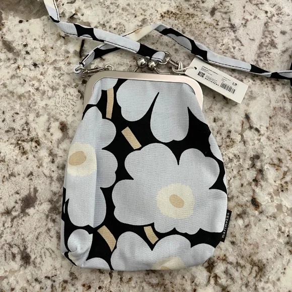 Marimekko Ainikki Mini Unikko Light Blue/Black Purse ~ Shoulder/Crossbody - Picture 5 of 6